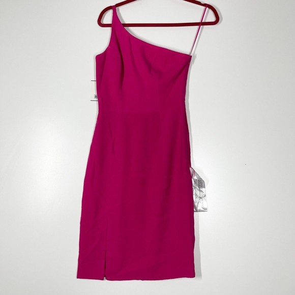 Dress The Population Alexandra Cocktail Dress Fuchsia One-Shoulder Size XS NEW - Picture 2 of 12